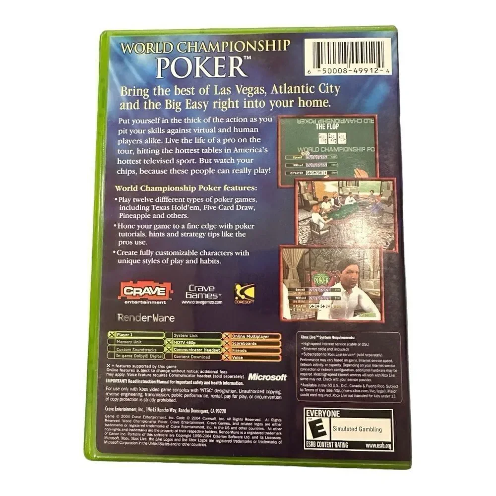 Xbox World Poker championship- XBOX tested , no manual no scratches